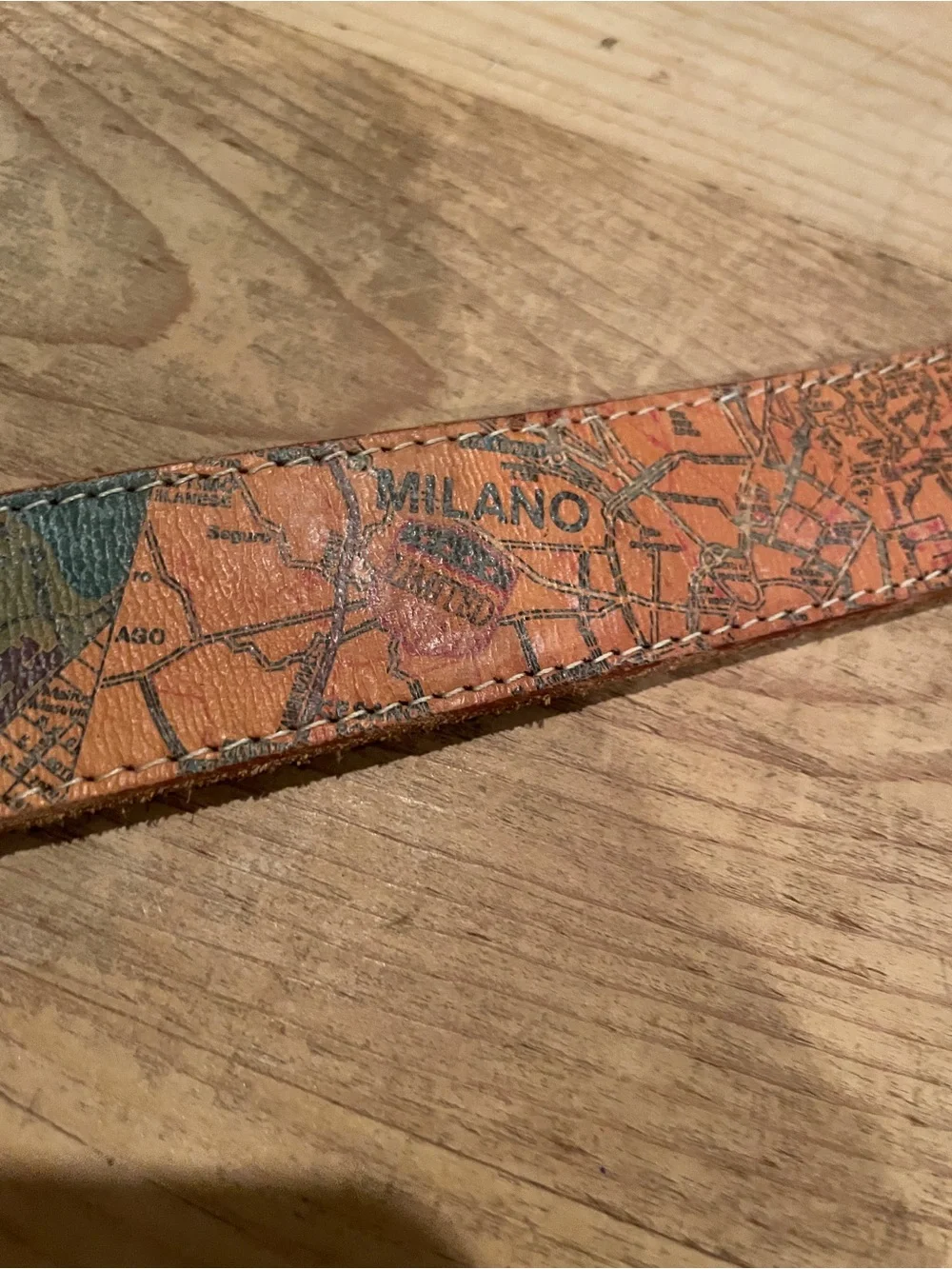 The Limited VTG Milano Map Stamp graphic leather Unique Travel belt M